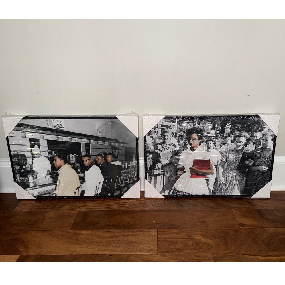 Civil Rights History Framed Canvas Art Set Greensboro Sit-In Little Rock Nine